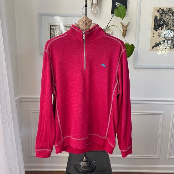 Tommy Bahama Quarter Zip Red Pullover Sailfish L - Picture 1 of 8